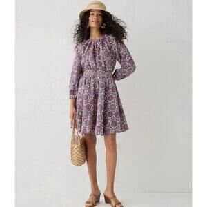 J. Crew Womens Palmero‎ Smocked Waist Dress Floral Bouquet Linen Sz Small